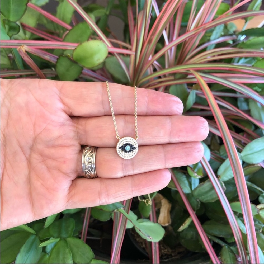 EVIL EYE LUCKY Sterling Silver Gold Plated Cz Rhinestone Adjustable Necklace NWT